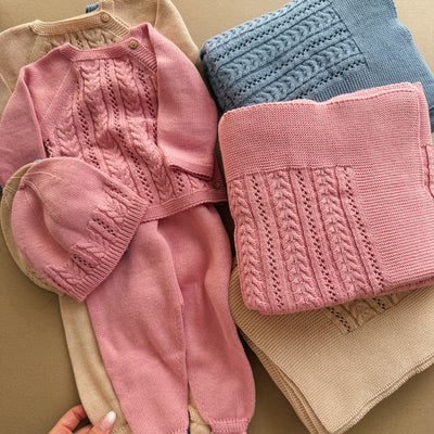 Box Regalo Treccia- Coperta, coordinato 3 pezzi